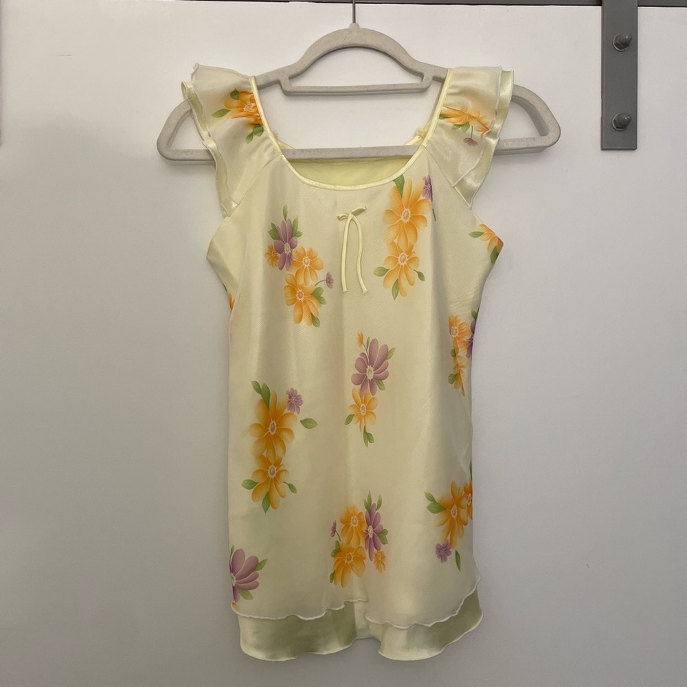 Yellow babydoll double layer floral tank
